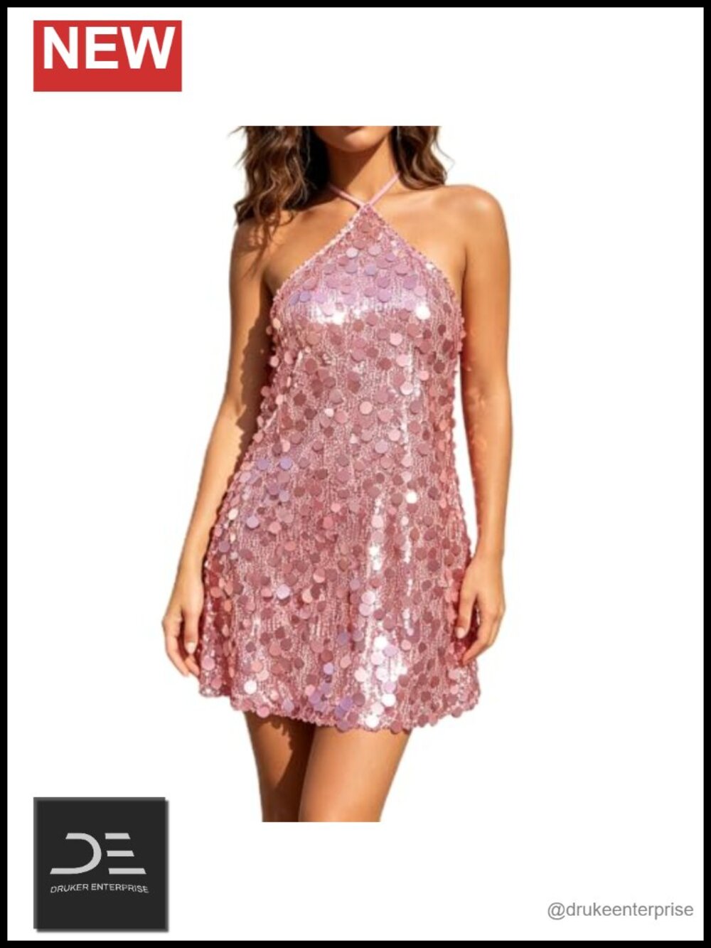 Women's Glitter Sequin Halter Mini Dress Sleeveless Backless Party Club